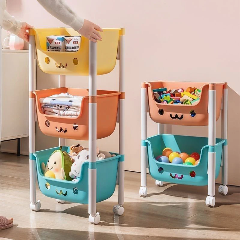 Hot Selling Multi-Layer Kids Toy Storage Trolley Living Room Plastic Sundries Storage Rack With Wheel Home Folding Snack Cabinet