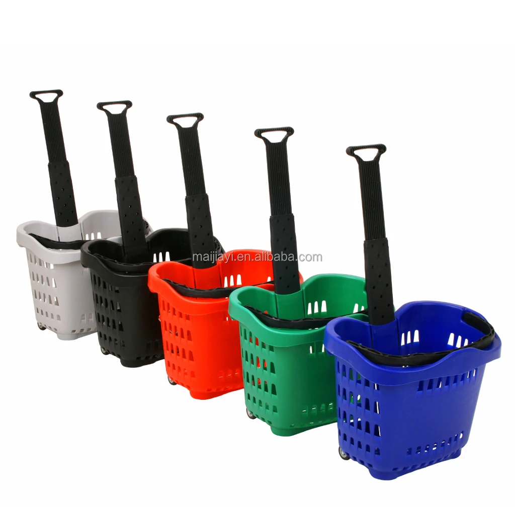 Rolling Plastic Supermarket Shopping Basket Manufacturer