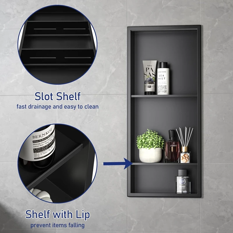 Factory Tile Over Shower Wall Panels Perfume Bottle Stainless Bath Niche Fragrance Concept 30Ml With Glass Shelves For Shower