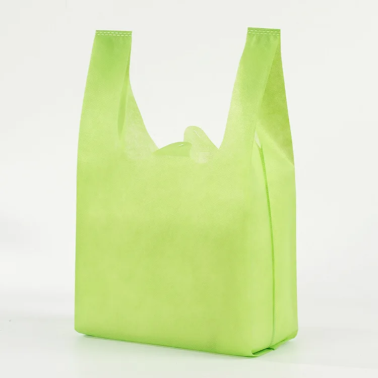 Custom logo printed eco reusable heat seal non woven vest shopping bag for supermarket non-woven t-shirt bag