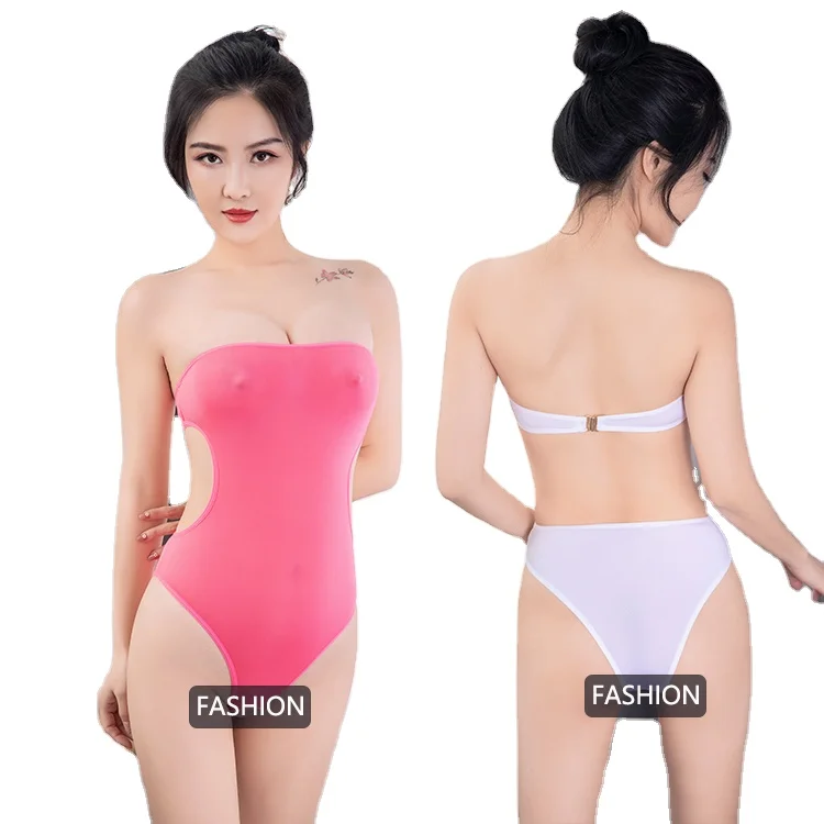 
6066 China wholesale sexy underwear hot women off-shoulder crotchless hollow out one piece bodysuit solid teddy lingerie 