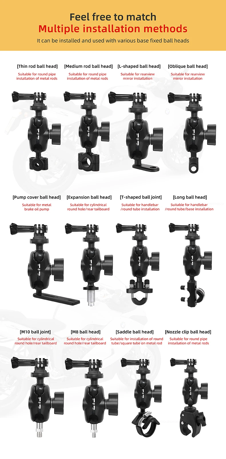 sports camera bracket can choose a variety of mounting methods Camera holder suitable for 360INSTAR/GOPRO sports camera