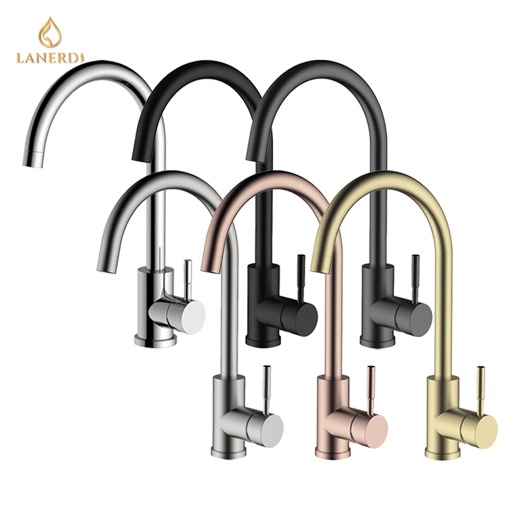 Wholesale Simple Design Stainless Steel Watermark Faucet High Arc Single Handle Deckmounted Hot and Cold Kitchen Faucet