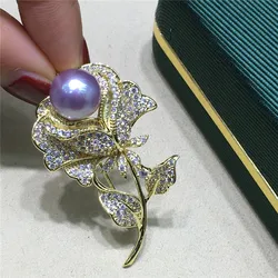 Elegent Luxury Brooch Flower Petal Purple Pearl Brooch