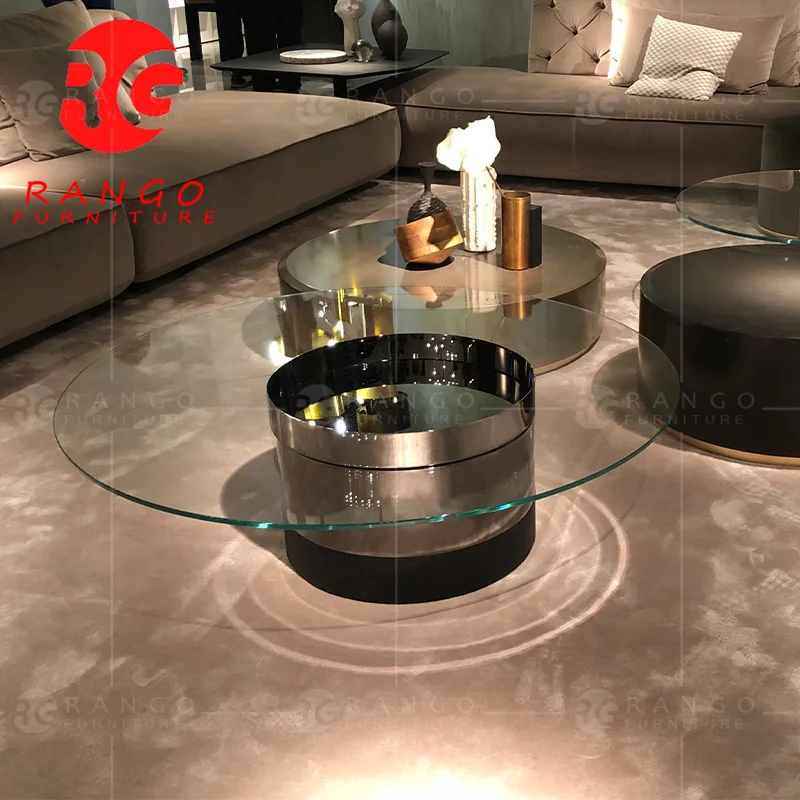 RG01 2022 Modern design stainless steel leg marble and silver coffee table living room furniture