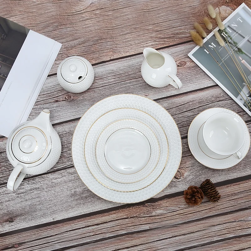 Gold Rim Dinnerware Sets New Bone China Ceramic Dinner Plates