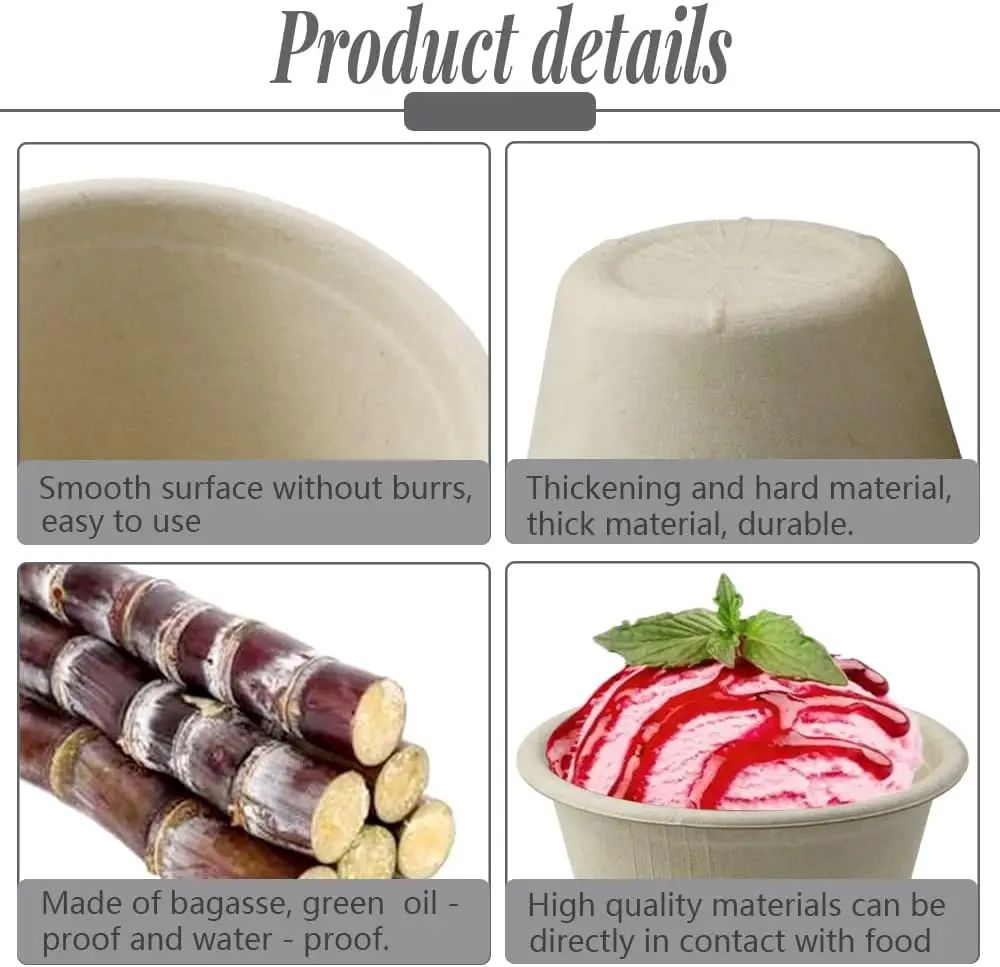 Disposable Compostable Paper Bagasse Round Dipping Bowls Chili Bowls Natural Sugarcane Fiber 4oz Sauces Bowls