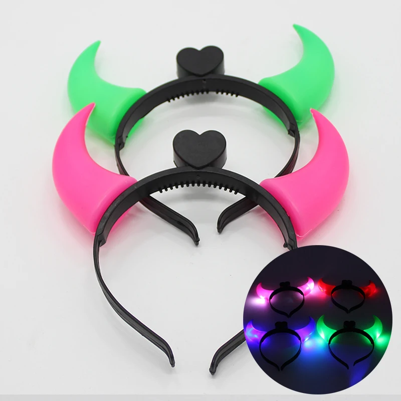 Cheap Light Up Devil Headband Vincha Cuerno Rojo Led Halloween Flashing Party Devil Headband