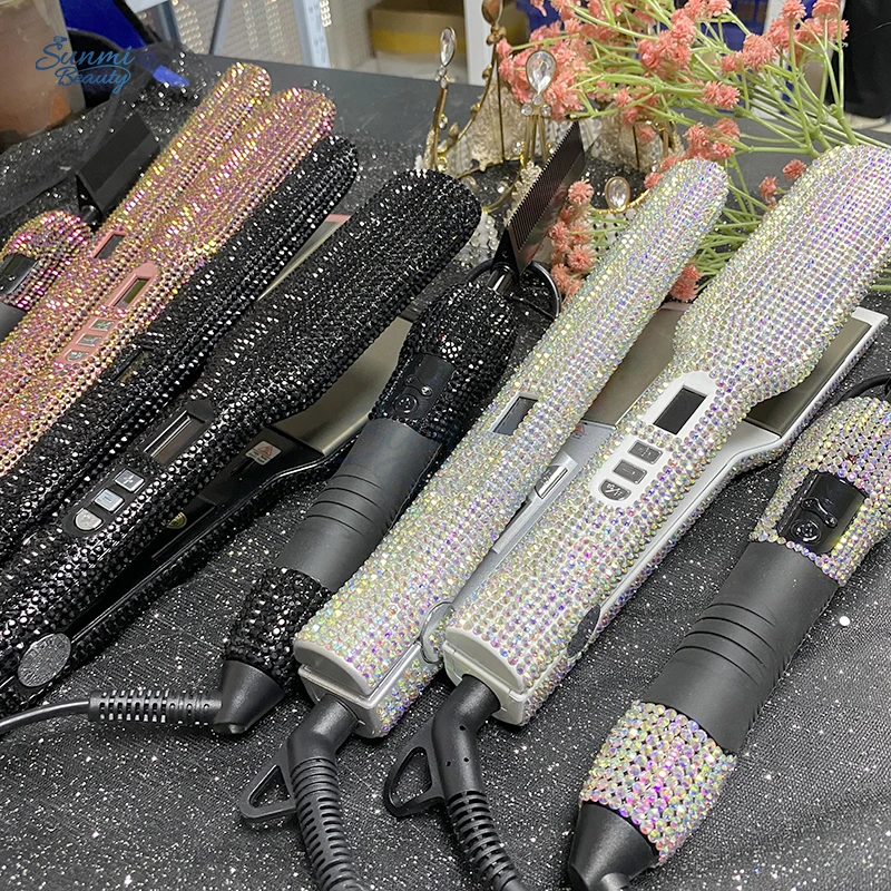 Hair Straighten OEM Factory Flatiron Fast Heating Diamond Blingbling Plate Straightener Parts Flat Iron