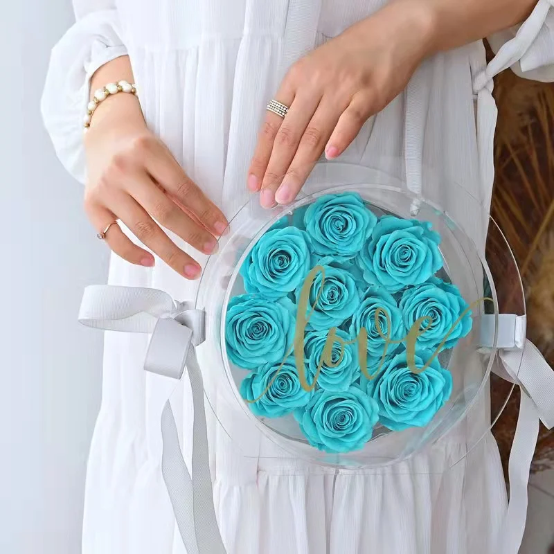 Luxury decoration flower transparent clear candied box eternal flower sugar bag preserved roses in acrylic box