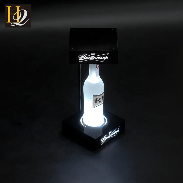 fashion popular plug power supply square shape black acrylic LED single bottle display stand with logo engraving and light up
