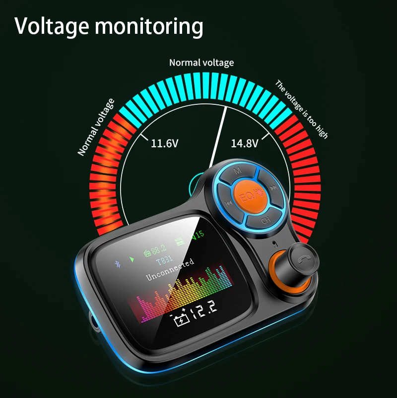 
Large Colorful Screen Qc3.0 T831 Usb Charger Wireless Car Kit Mp3 Player With Bt5.0 Audio Adapter Fm Transmitter 