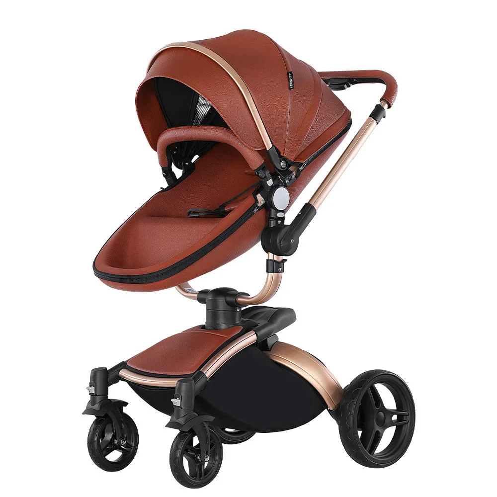 Foldable Aluminum Alloy Pushchair with Adjustable Backrest, 2 in 1 High Landscape Convertible Reversible Bassinet Pram