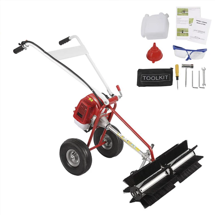 Two stroke lawn sweeper  portable gasoline power lawn comber Artificial Grass gasoline Brush Machine
