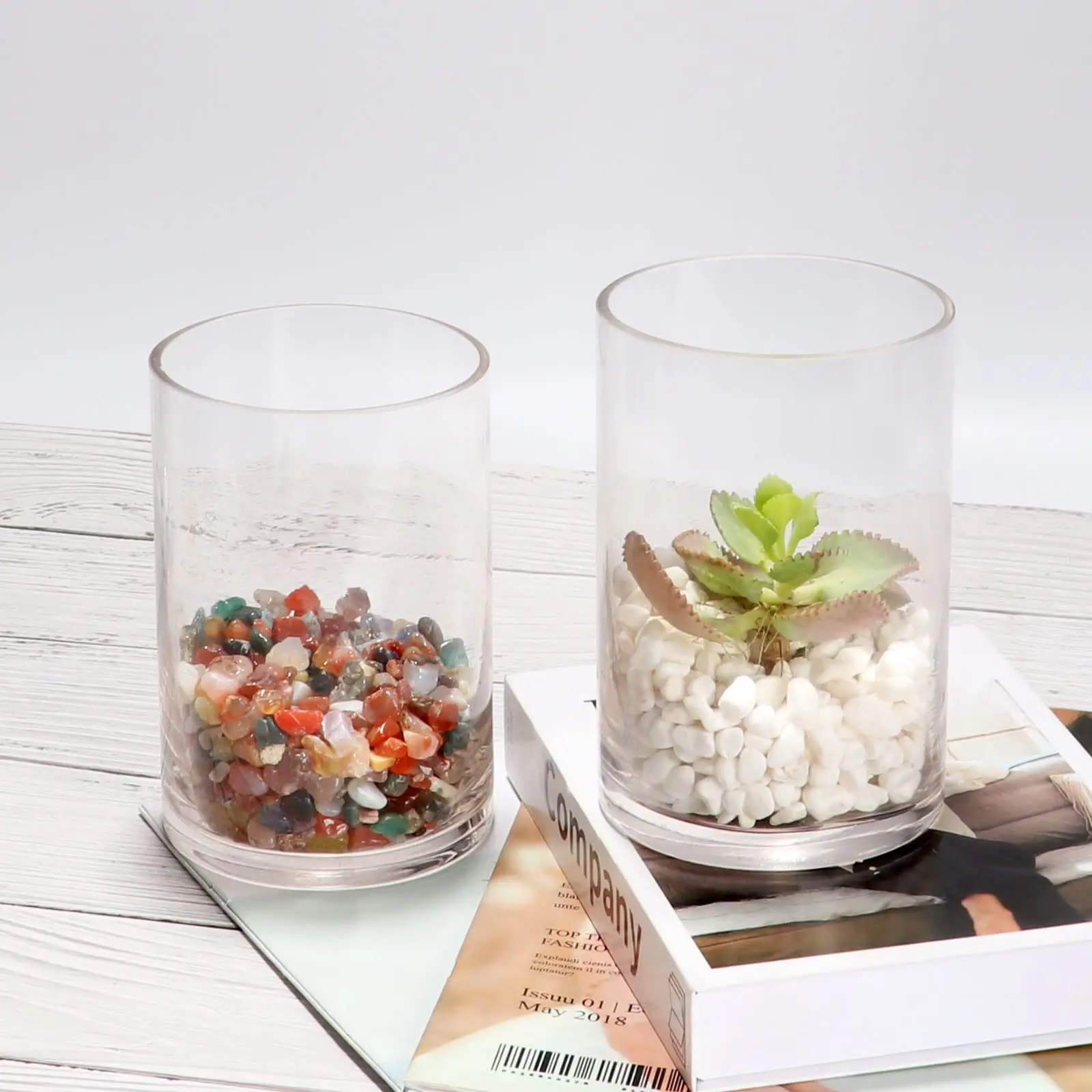 Wholesale Cheap Large Contemporary Cylinder Glass Vase Clear Elegant Wide Floor Candle Vase for Table Decoration