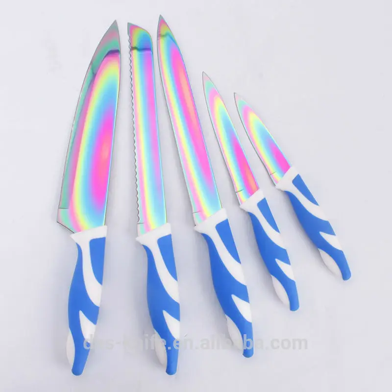 stainless steel colorful titanium blade 5' utility knife for fruit & vegetable kitchen tools