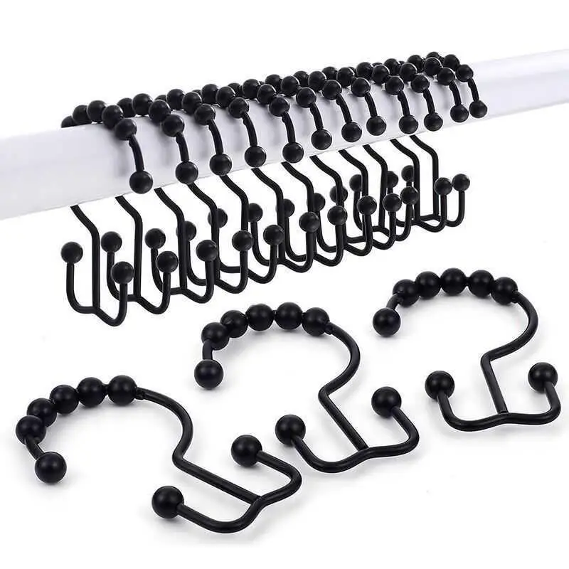 Double Nickel Circular Chrome Steel & PVC Roller Glide Hooks Essential Metal Shower Curtain Rings for Curtain Poles & Tracks