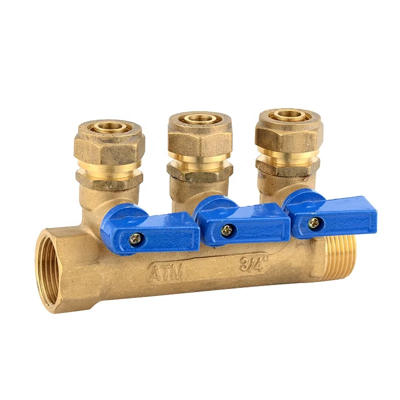 Hot Sale 3/4 inch 3way brass water distribution manifold fitting floor heating system PEX valve manifold