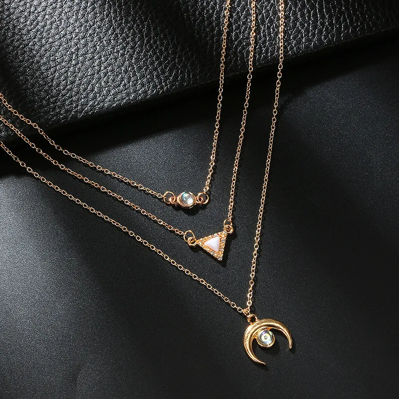 
Wholesale and retail fashion popular moon triangle beads pendant alloy multi-layer necklaces chokers 