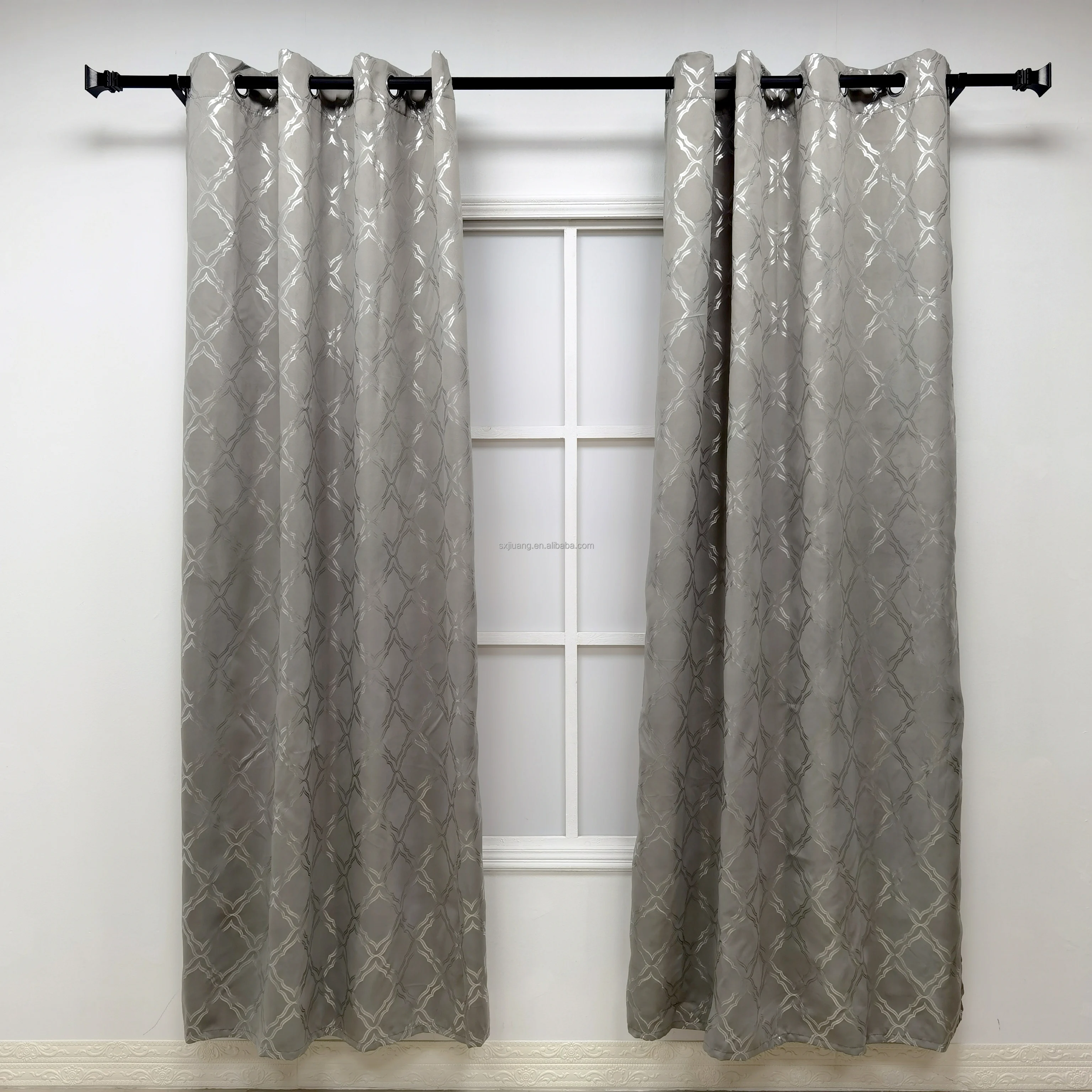 Custom Fabric Foil Printing Blackout Curtains Drapes Polyester Gold Silver Stamping Design Window Living Room Blackout Curtain
