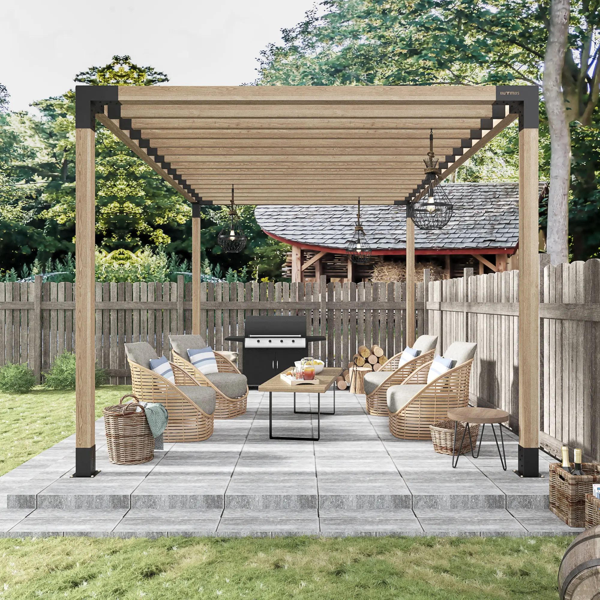 Pergola Kit DIY Elevated Wood Stand Kit Steel Bracket Heavy Duty Outdoor Garden Pergola Bracket For 4x4 6x6