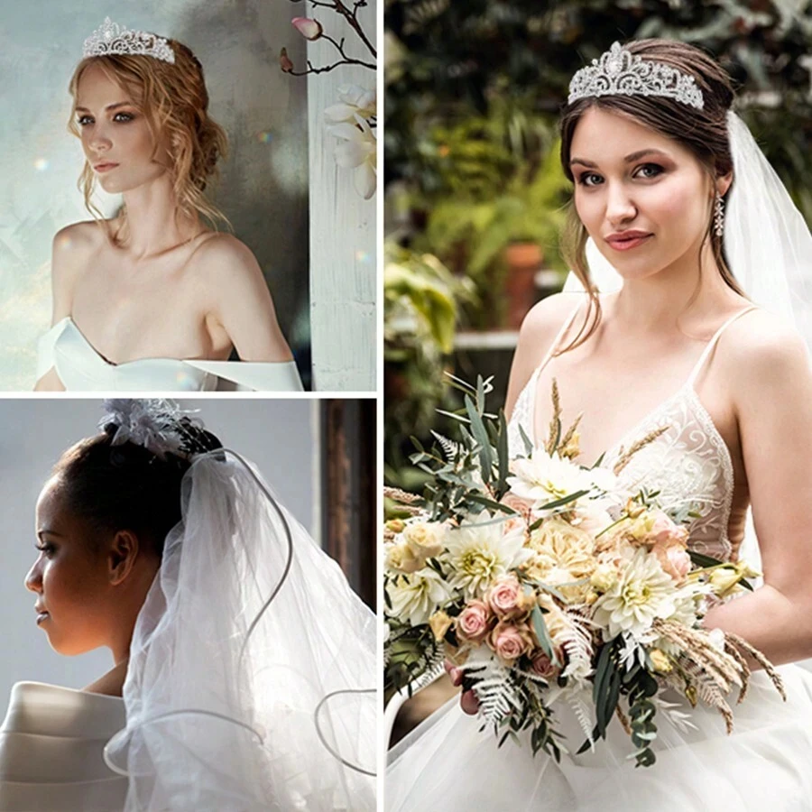 2pcs/Set Lace Bridal Veil Wedding Veils and Headpieces for Women White Brides Tiaras Crown Halloween