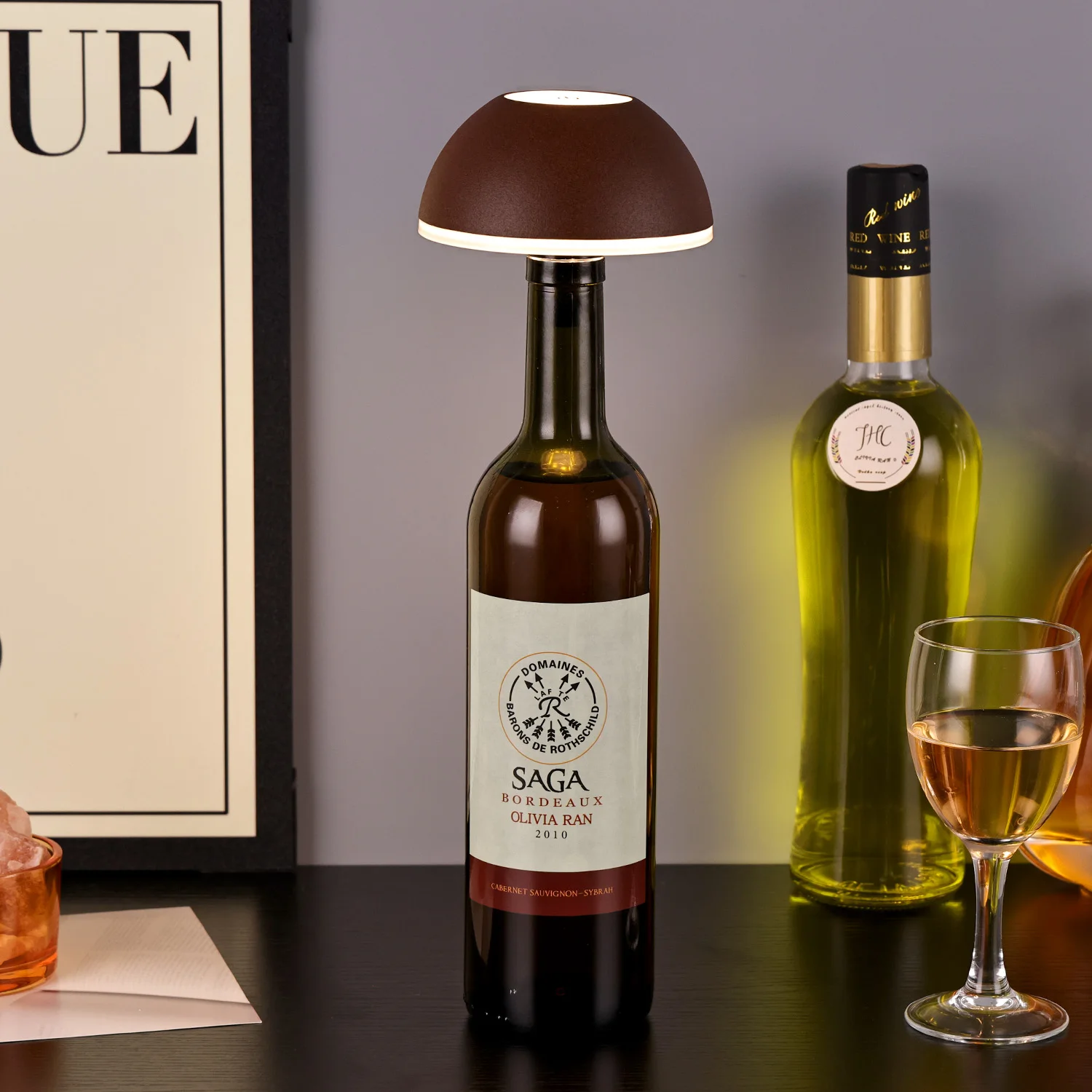 Fancy round Wine Bottle Mall Restaurant Decor Touch Dimmer 3 Light Metal Shade Ornaments LED Desk Lamp With Clear With socket