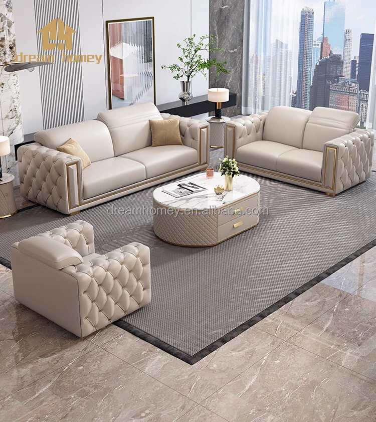 luxury white leather Back Adjustable living room seating couch sofa set