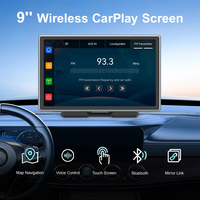 Maustor Universal 9 inch CarPlay Screen for Car Compatible with Wireless CarPlay & Android IPS Touch Screen Car Mp5 Player