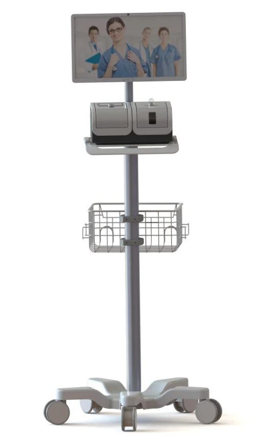 Hot-hospital Use Bedside Mobile Medical Tablet Cart& Medical Monitor Stand with Basket Hospital Trolley Hospital Furniture Metal