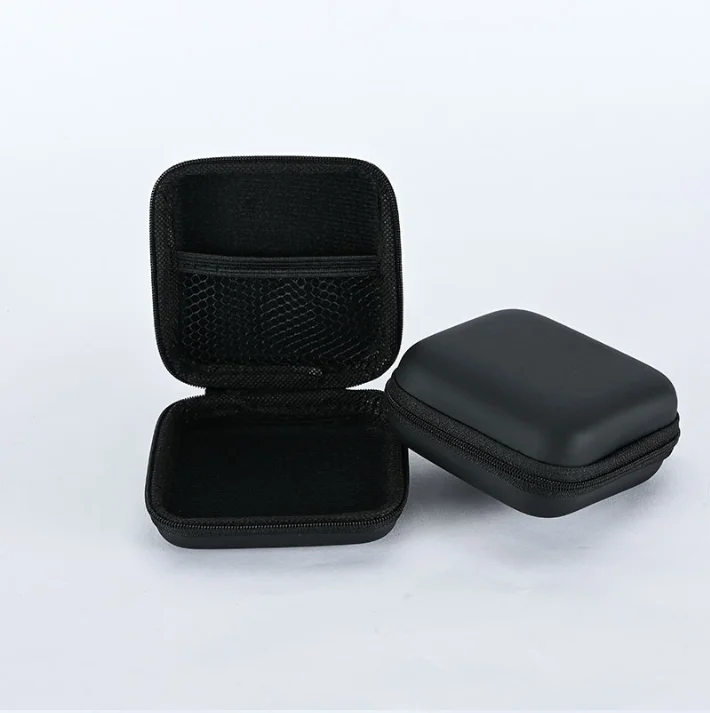 Wholesale travel square shape cable charger usb storage pouch bag mini wireless headphones earring zipper earphone storage case