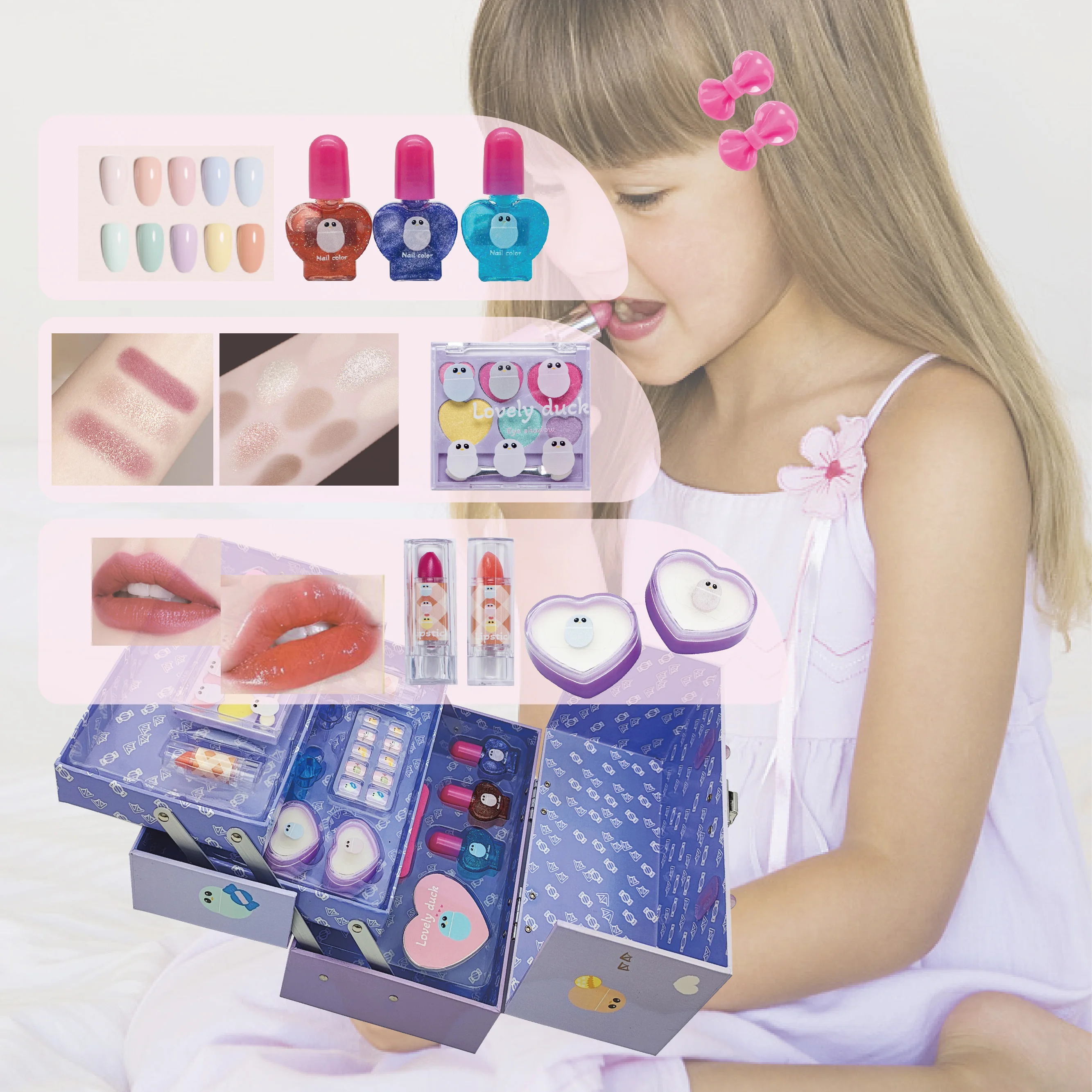 Factory direct customization sales Handmade box  children cosmetics portable box kids makeup set