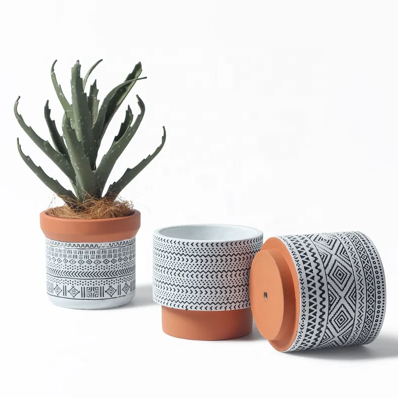 Nordic cement flowerpot ceramic machine carving fashion simple literary personality retro indoor Rose Green Rose bonsai