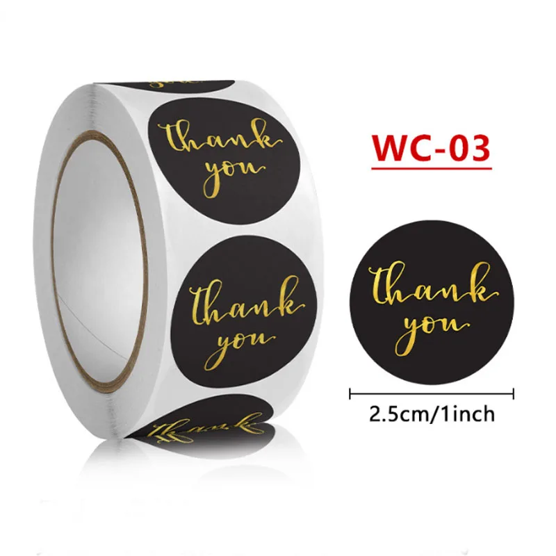 Round Self-adhensive Stickers Paper Gold Foil Stamping Black Thank you Sticker Gift Merchandise decorative envelope Seal Sticker