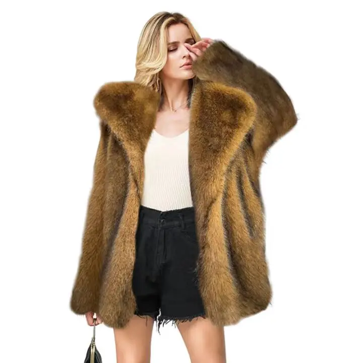 Factory direct sale high-end winter thick warm custom mid-length faux fur coat mink coat for women