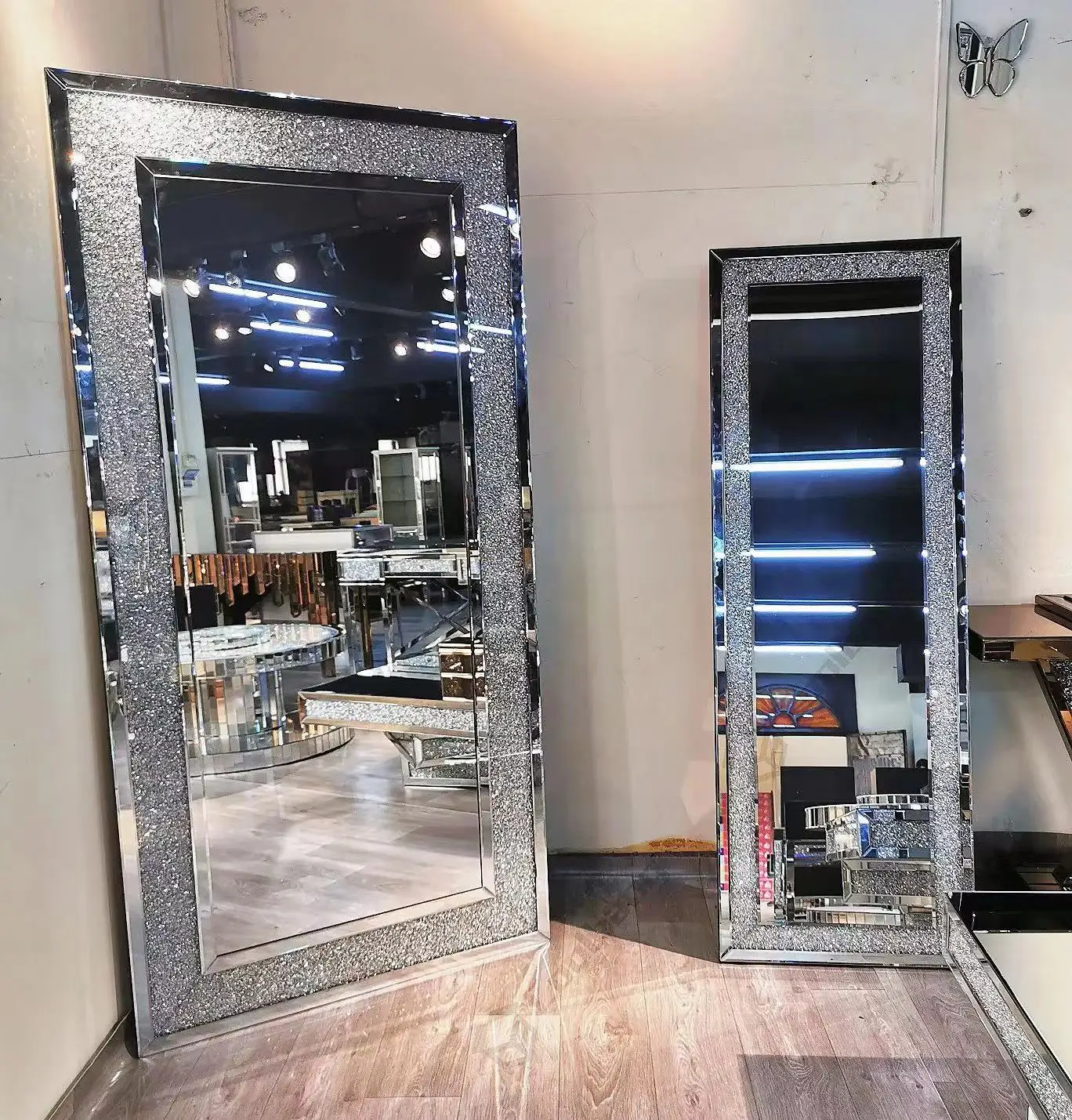 popular crushed diamond cycstal large floor mirror