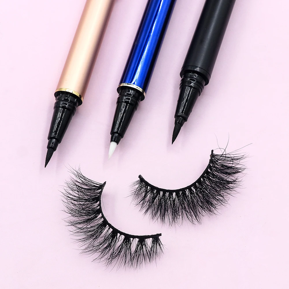 2-in-1 Self Adhesive Lash Liner Glue Pen Waterproof Non Magnetic Diamond Bling Glitter Liquid Eyeliner Pencil Custom Packaging