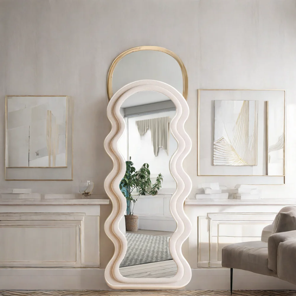 custom modern style luxury beige arch irregular big full length spiegel body large miroir long wavy hime home decor wall mirrors