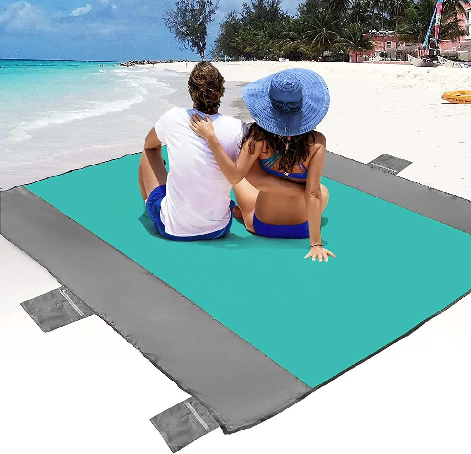 Beach Blanket Waterproof Extra Large  Beach Blanket for 4-7 Adults Waterproof Picnic Blanket with 6 Stakes