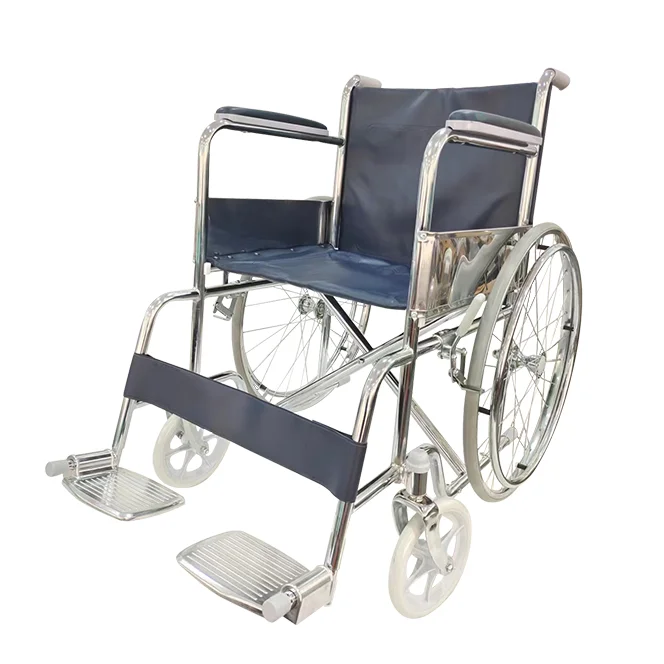 Cheap Economic Steel Wheelchair for Disabled, Fixed Arms Footrest, Portable Standard Folding Manual Wheel Chair