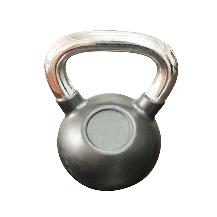 Black Rubber Kettlebell With Chrome Handle