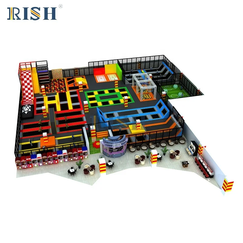 Outdoor trampoline park gymnastick trampoline mat on ground