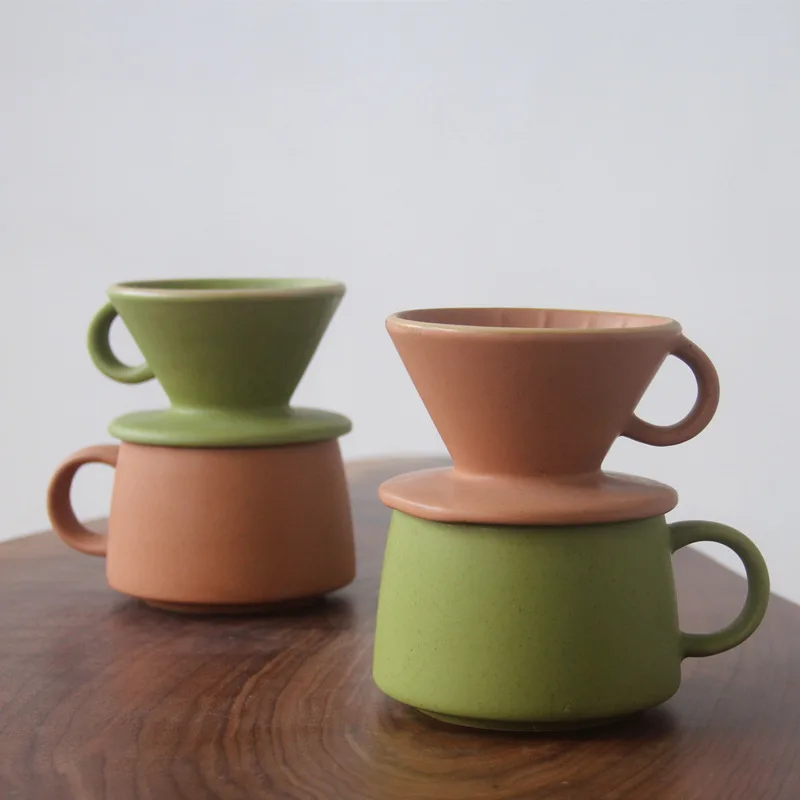 Simple Article 18 Inner Flow Textured Three-Hole Filter Ceramic Hand Coffee Filter Coffee Cup Set