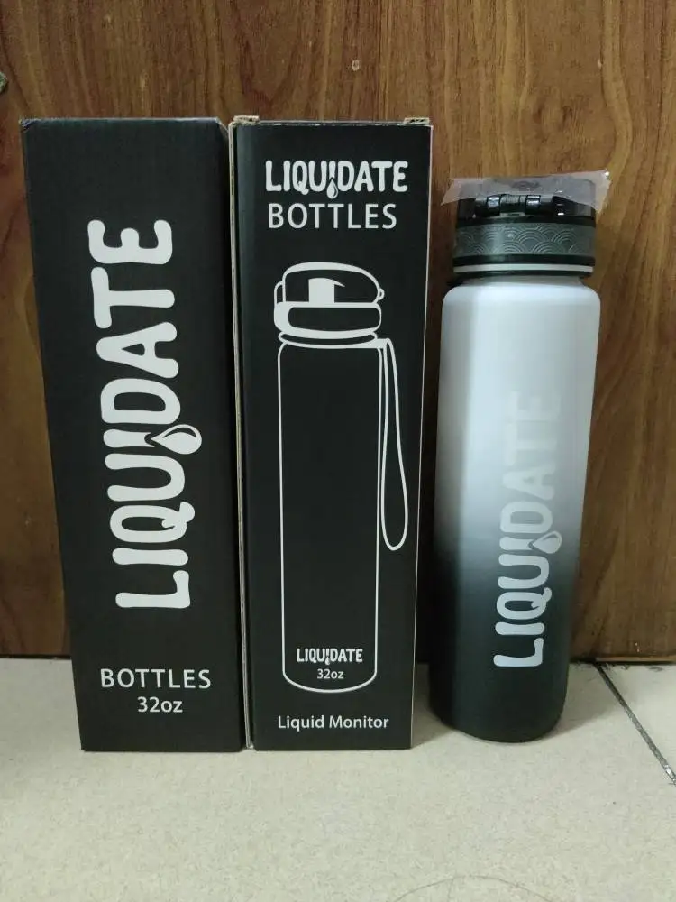 Wholesale gradient color 1l 32oz plastic water bottle Motivational Drinking Sports Water Bottle with time marker