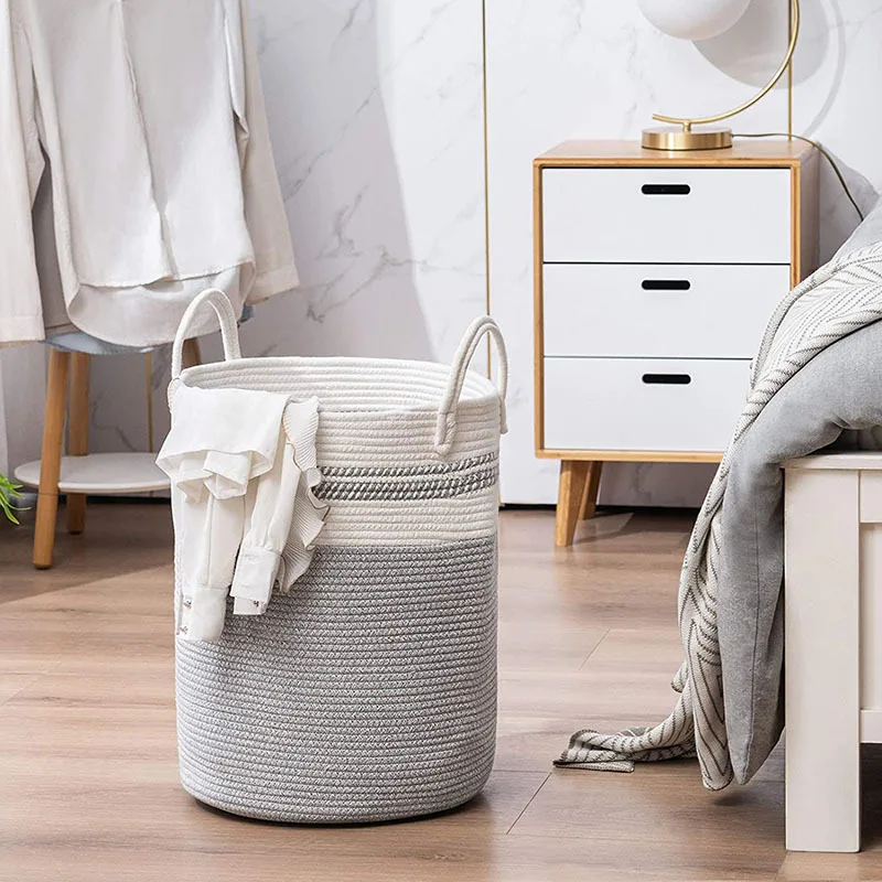 Large Capacity Laundry Hamper Woven Basket with Handles Bedroom Storage Basket for Blanket Clothes and Toys