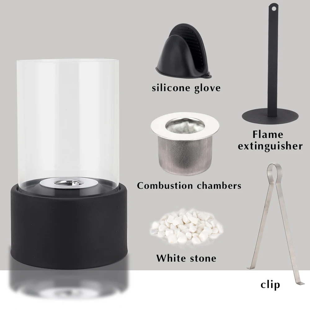 Round glass table fireplace bio ethanol burner fire pits smokeless portable fire pit for indoor home decor