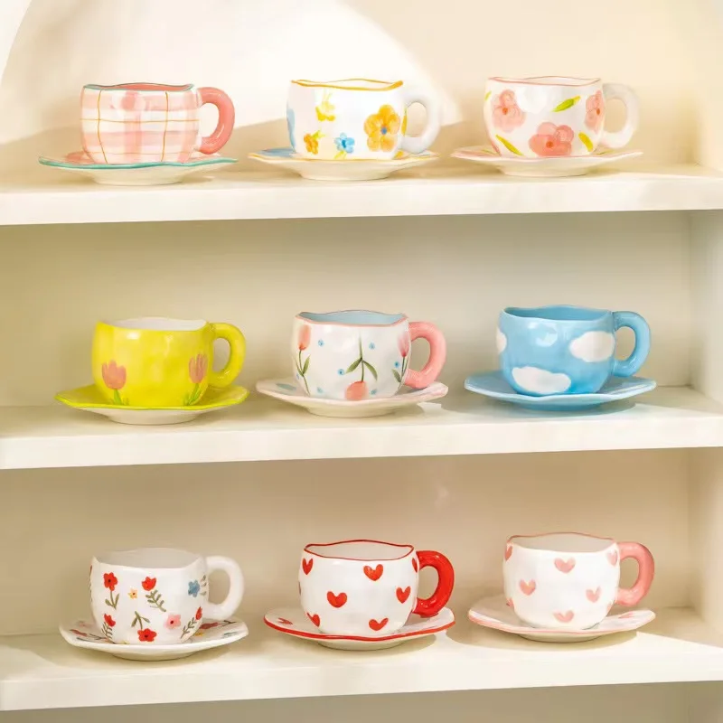 Personality creative simple milk ceramic mug luxury couple coffee mugs Irregular ceramic cup and saucer