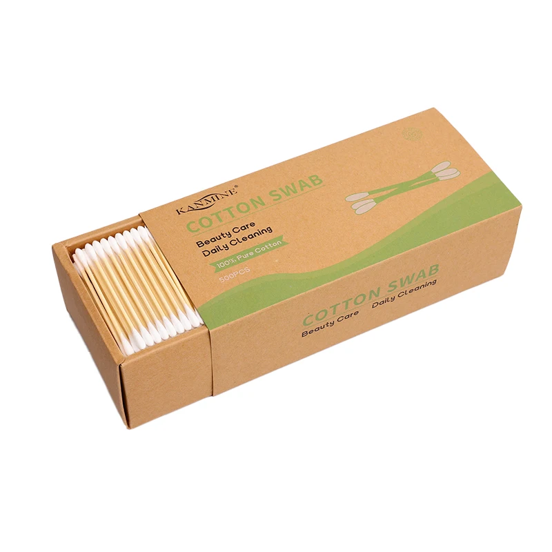 100% Eco-Friendly Natural 500 Double-Ended Ear Sticks Biodegradable Organic Bamboo Stick Cotton Swabs