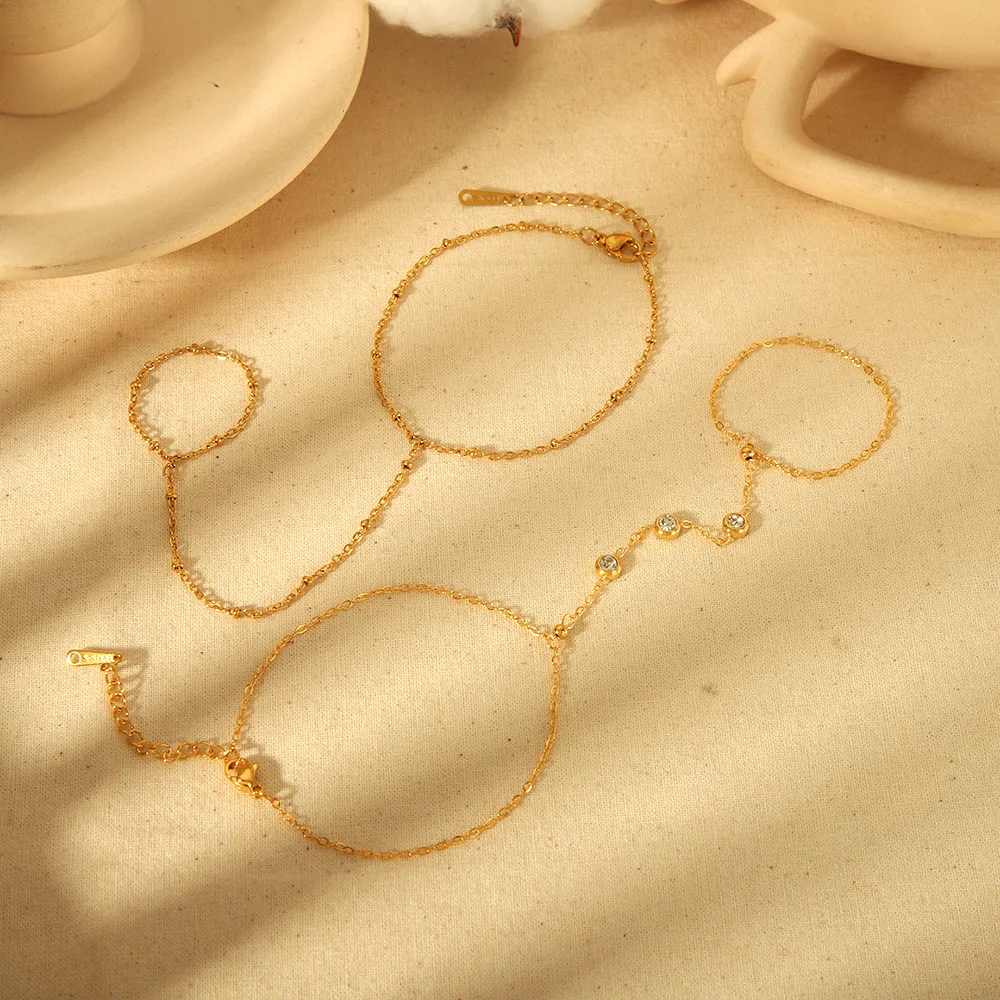Fashion Stainless Steel Hand Bracelet Tarnish Free Waterproof 18k Gold Finger Chain