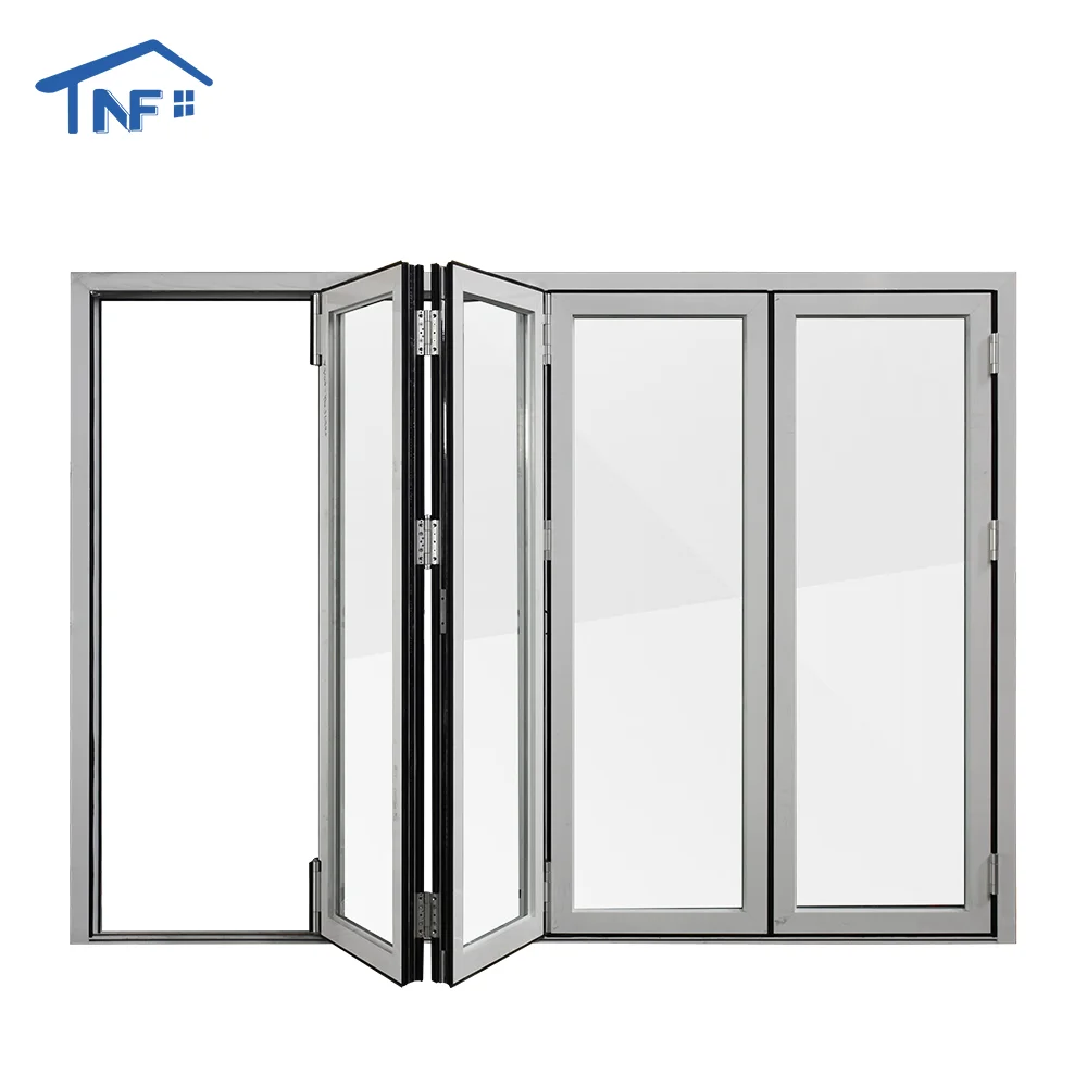 Folding doors soundproof thermally efficient aluminum double glazed folding sliding doors aluminium door